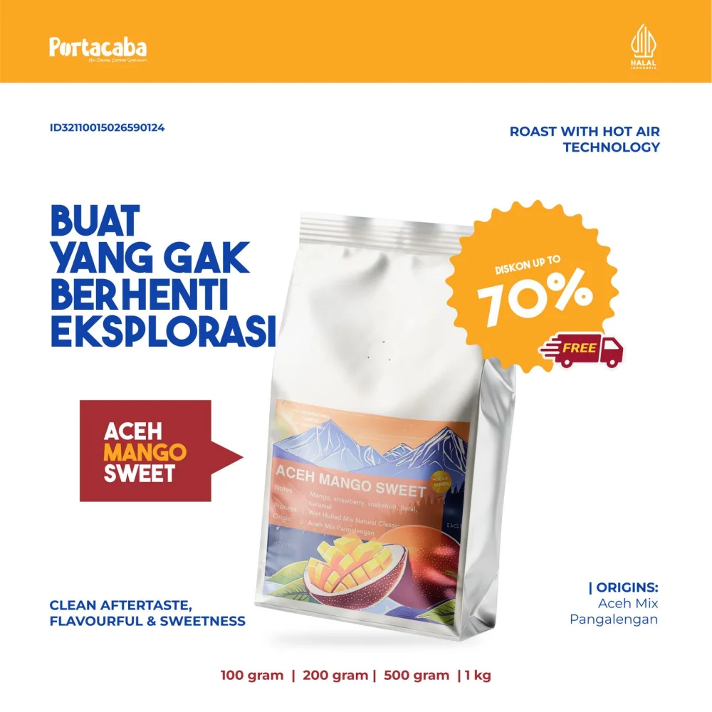 Biji Kopi Arabika Aceh Mango Sweet Full Arabika 200 gr - Portacaba Coffee Roastery