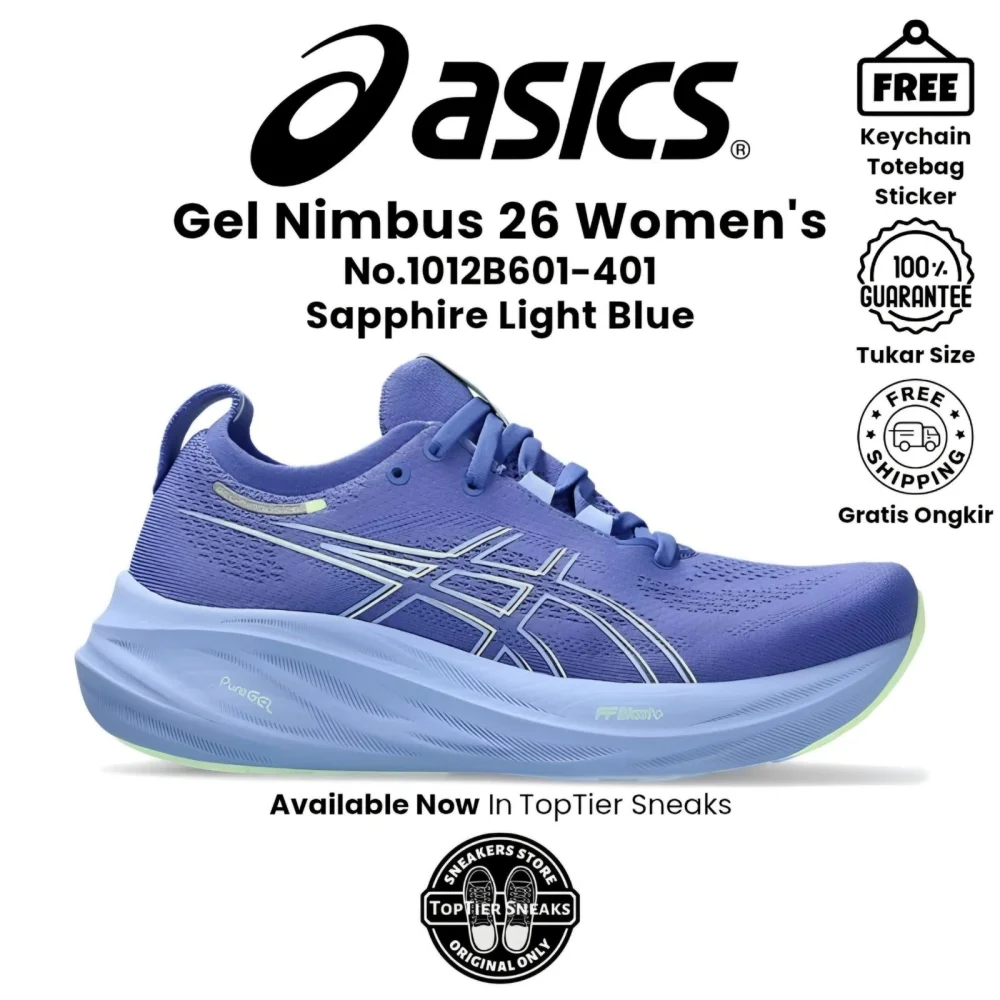 Sepatu Running Wanita ASlCS Gel Nimbus 26 Sapphire Light Blue Original